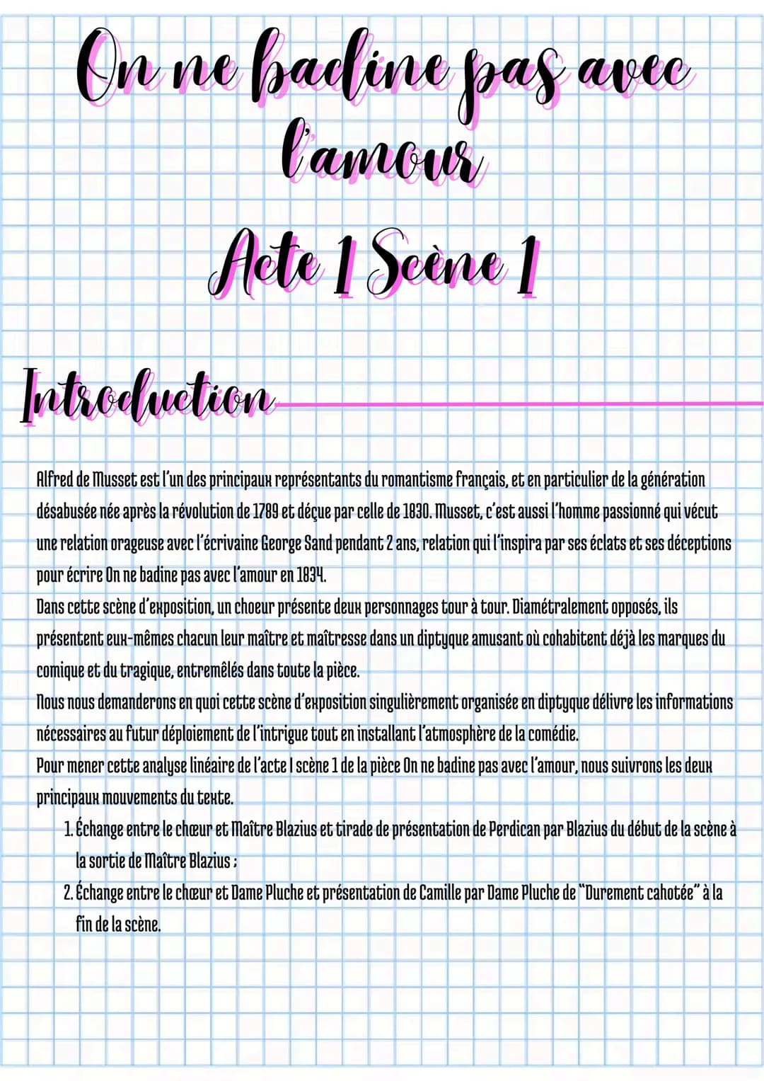 On ne badine pas avee
lamour
Acte 1 Scène 1
Introduction
Alfred de Musset est l'un des principaux représentants du romantisme français, et e