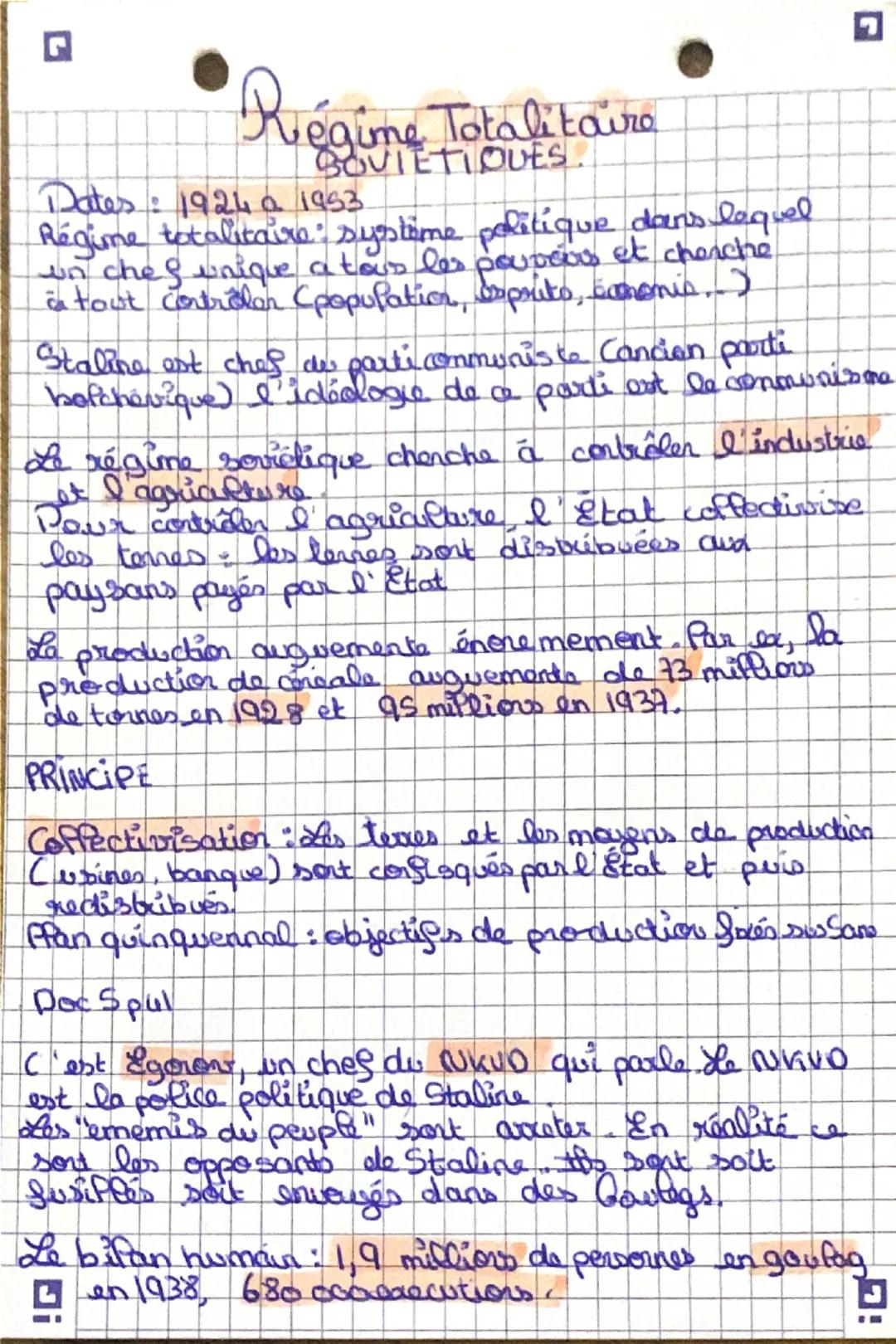 # Régime
gime. Totalitaire
SOVIETIQUES.

Dates: 1924 a 1953
Régime totalitaire système politique dans lequel
un chef unique a tas les pourei