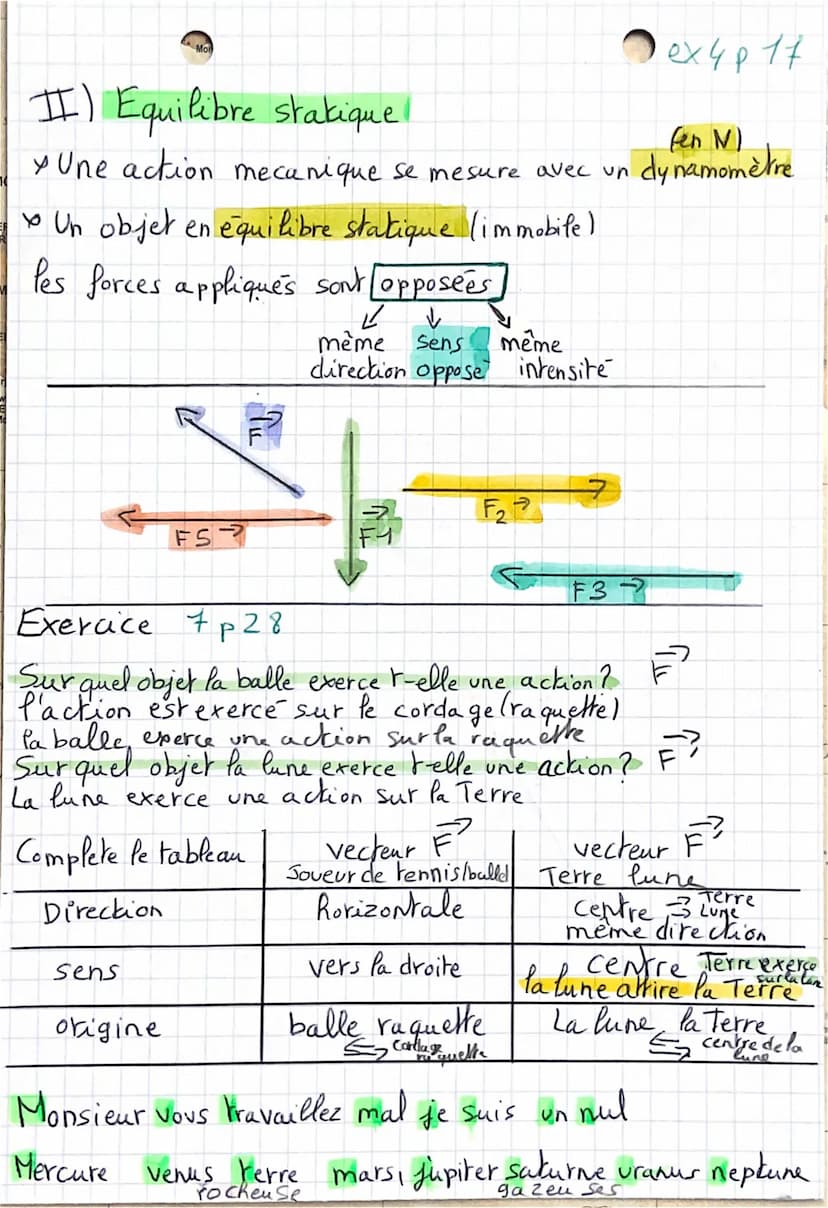 •PHYSIQUE
Modélisation des interactions.
intera
On represente une action par un vecteur note:
F?
P²
On presice
club ->
/
x origine
x directi