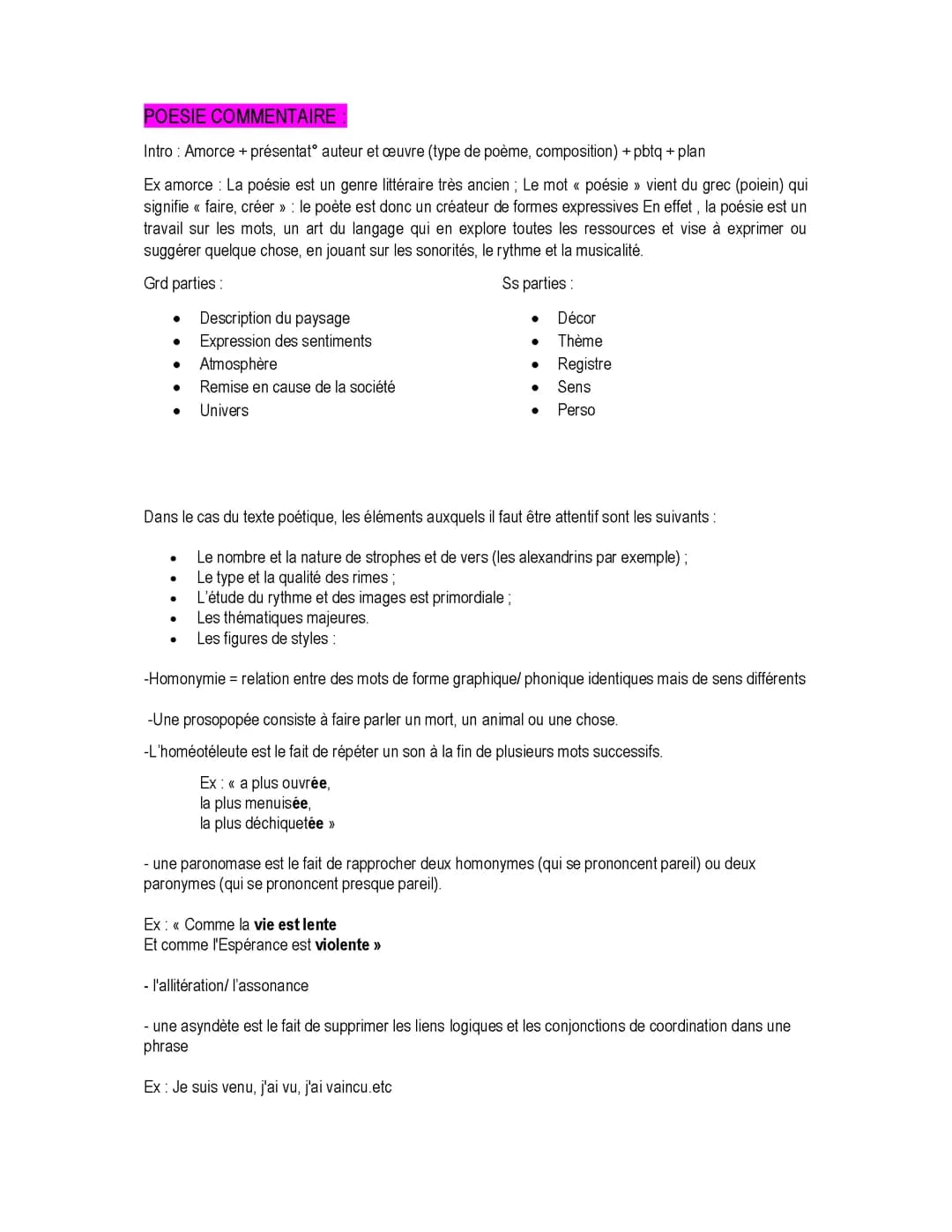Méthode commentaire poésie 