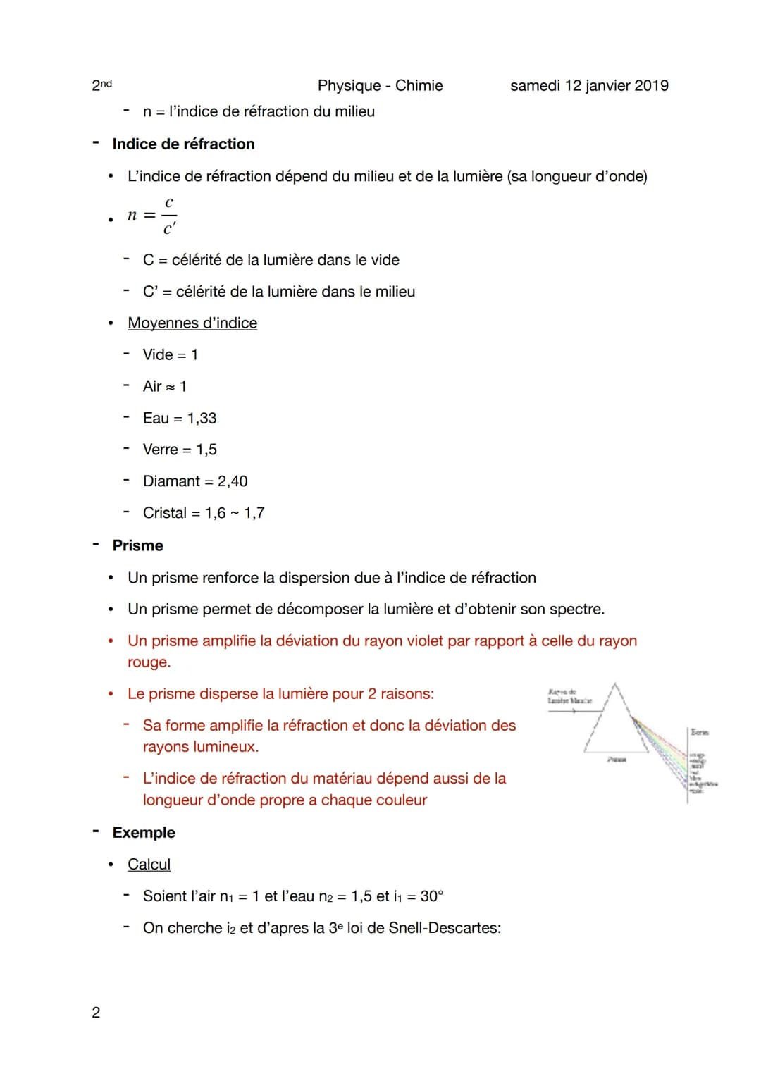 Réflexion et Réfraction de la Lumière: Cours, Exercices et Lois en PDF