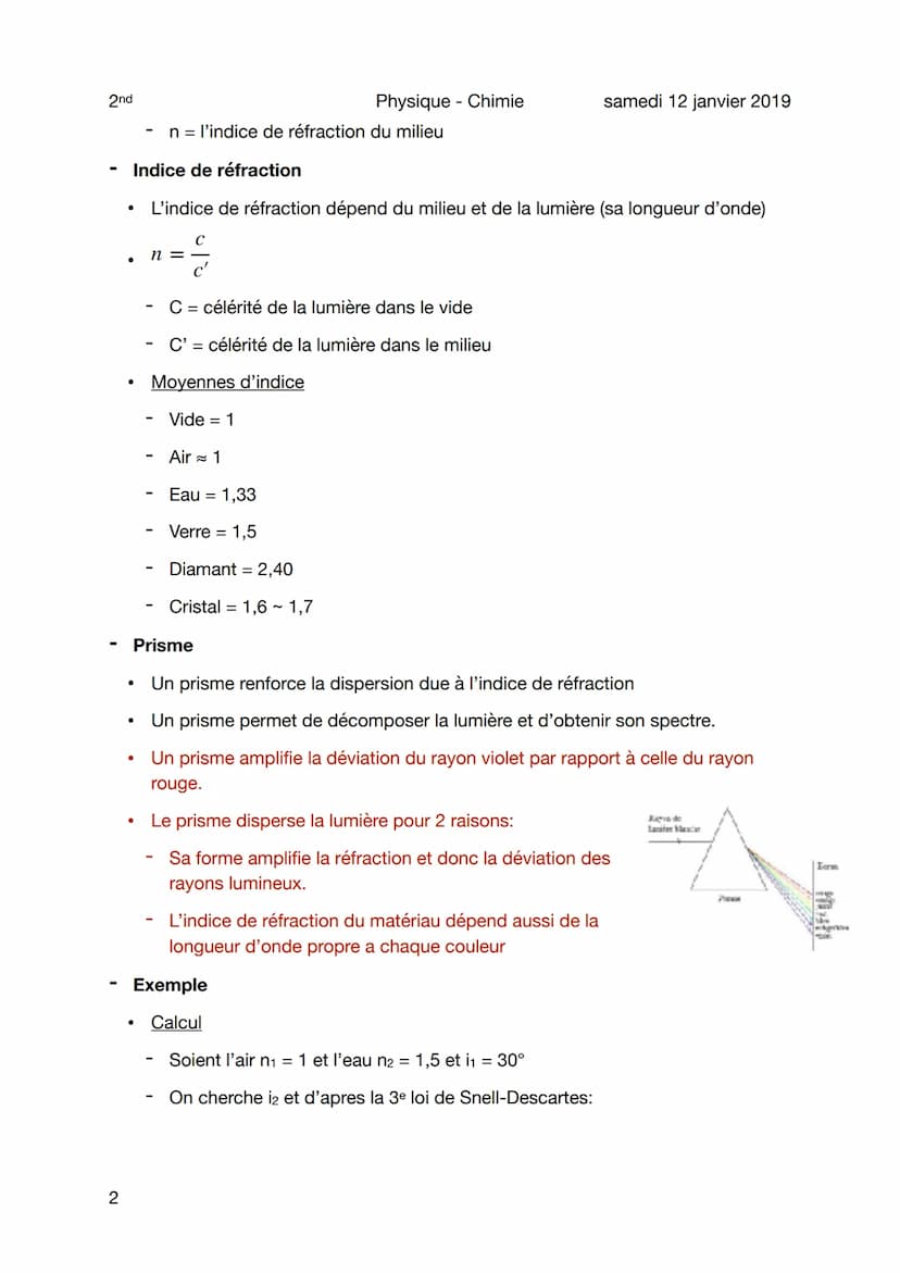 2nd
Réfraction de la lumière
Objet
1
Bases de la réfraction
• La réfraction est le changement de direction que subit un rayon lumineux
quand