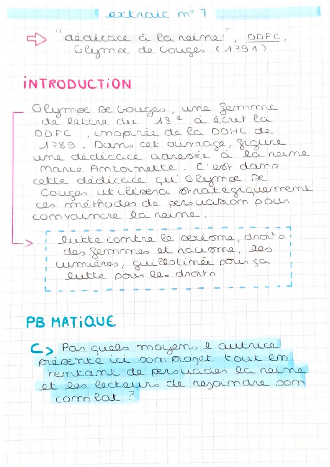 Analyse Linéaire et Fiche de Lecture: Olympe de Gouges et Les Droits de la Femme