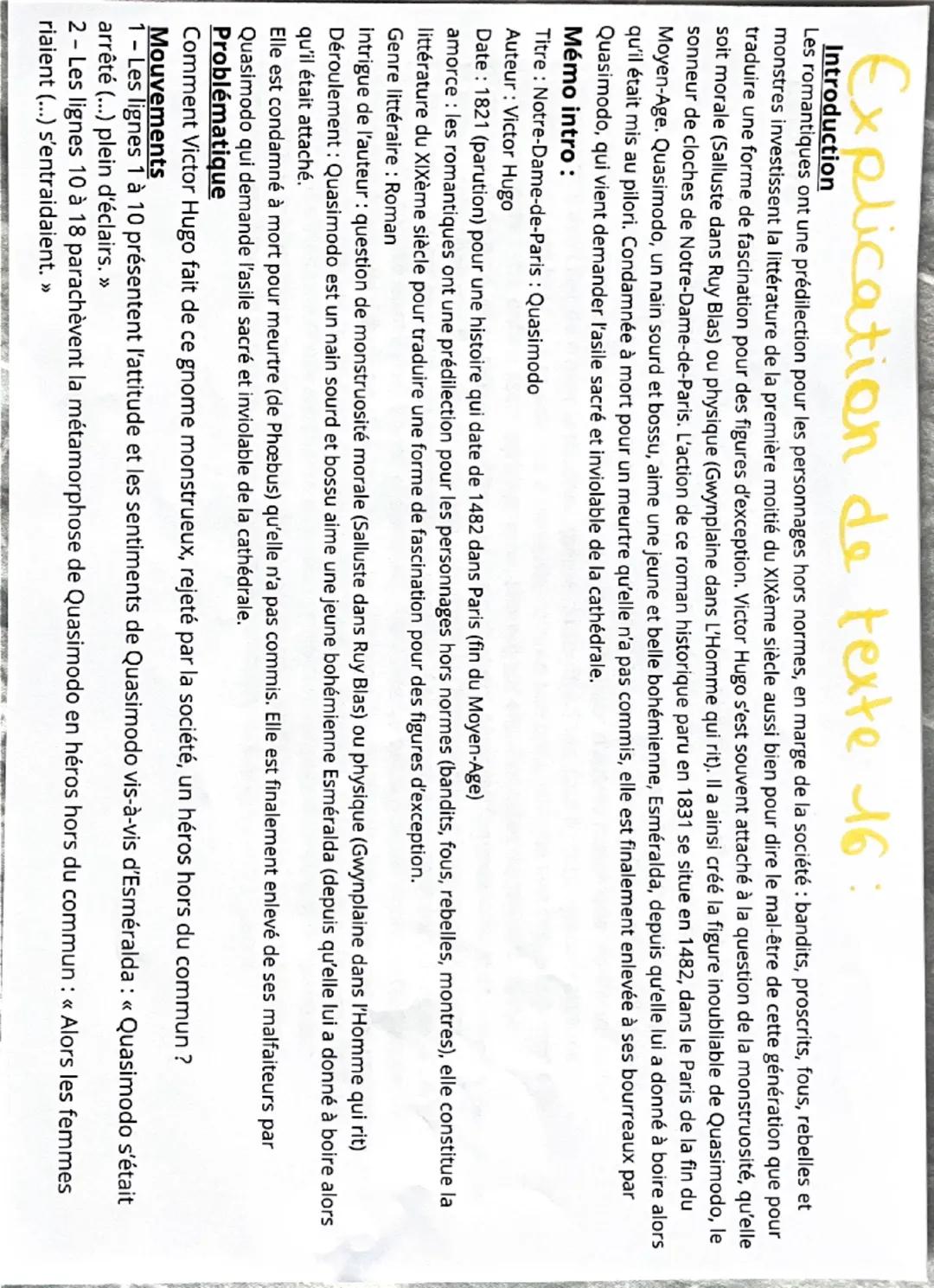 # Explication de texte 16

**Introduction**

Les romantiques ont une prédilection pour les personnages hors normes, en marge de la société :