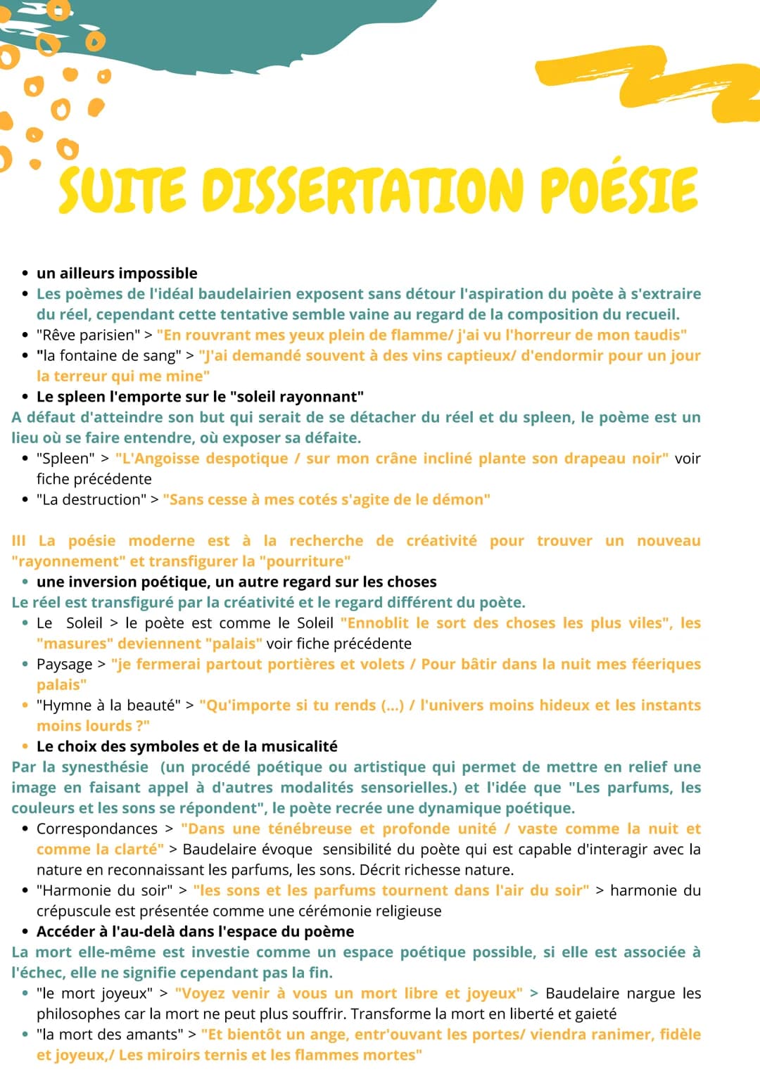 FICHE 2 DISSERTATION POÉSIE
Problématique : Dans quelle mesure Baudelaire parvient-il à sublimer la laideur dans son recueil
Les Fleurs du M