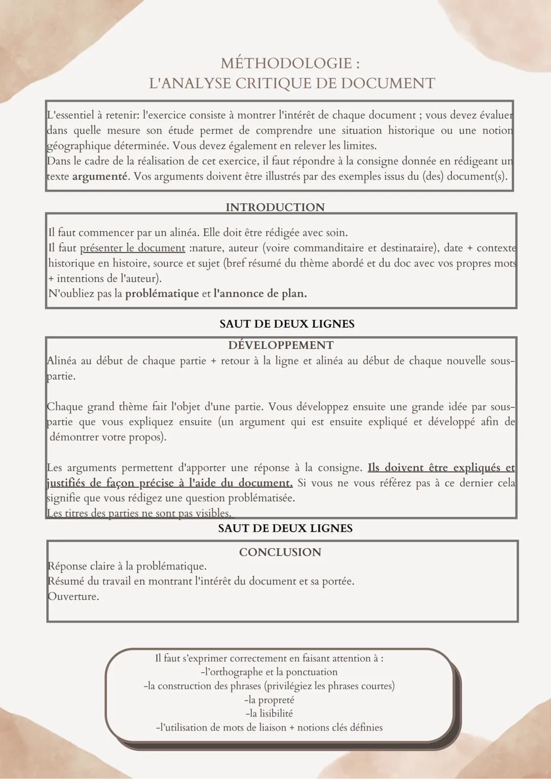 MÉTHODOLOGIE:
L'ANALYSE CRITIQUE DE DOCUMENT
L'essentiel à retenir: l'exercice consiste à montrer l'intérêt de chaque document; vous devez é