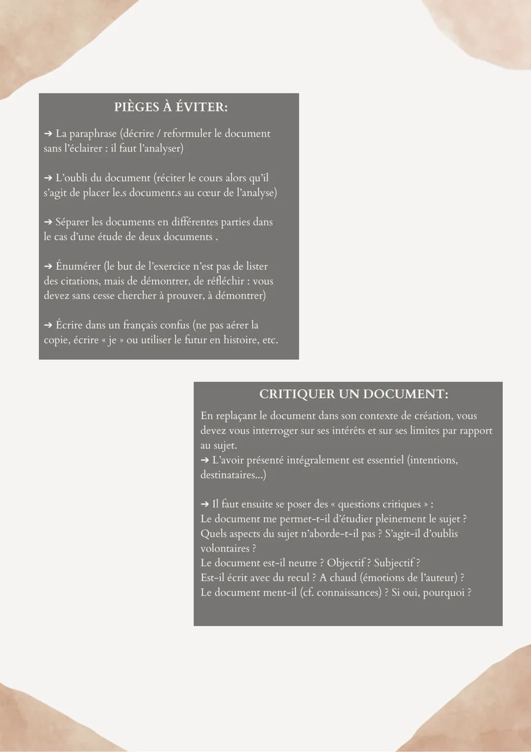 MÉTHODOLOGIE:
L'ANALYSE CRITIQUE DE DOCUMENT
L'essentiel à retenir: l'exercice consiste à montrer l'intérêt de chaque document; vous devez é