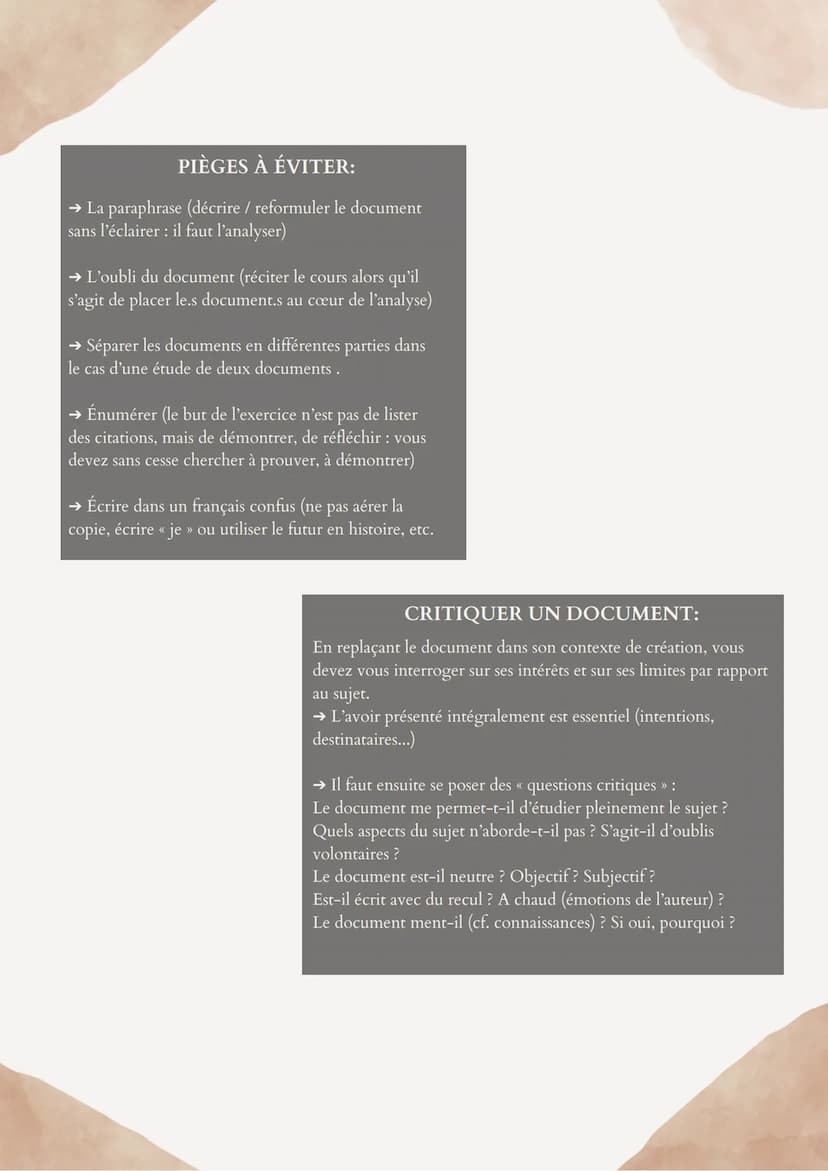 MÉTHODOLOGIE:
L'ANALYSE CRITIQUE DE DOCUMENT
L'essentiel à retenir: l'exercice consiste à montrer l'intérêt de chaque document; vous devez é