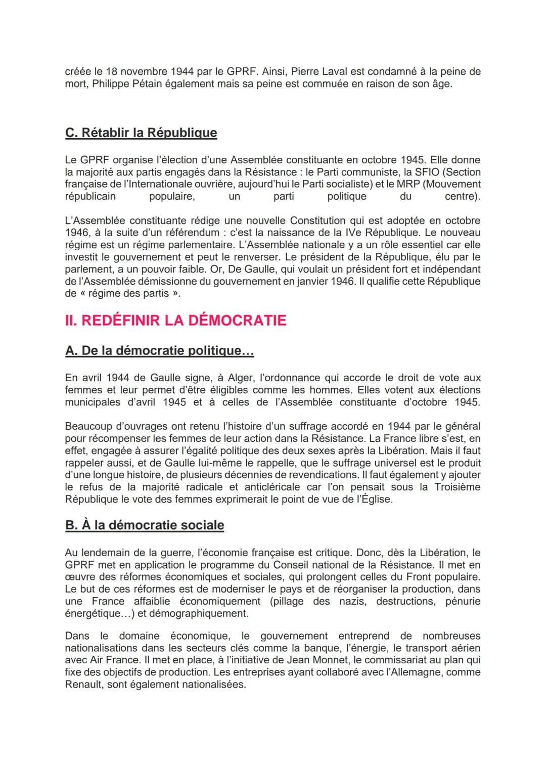 # 1944-1947: Refonder la République, redéfinir la démocratie
(après la guerre)

# I. REFONDER LA RÉPUBLIQUE

## A. Libérer la France

Le ter