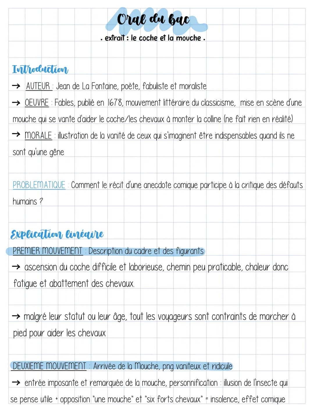Oral du bac
extrait : le coche et la mouche.
Introduction
→ AUTEUR Jean de La Fontaine, poète, fabuliste et moraliste
→ OEUVRE Fables, publi