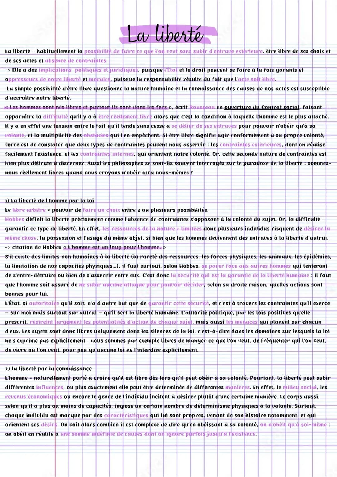 La liberté en philosophie Terminale PDF - Fiche de révision et dissertation