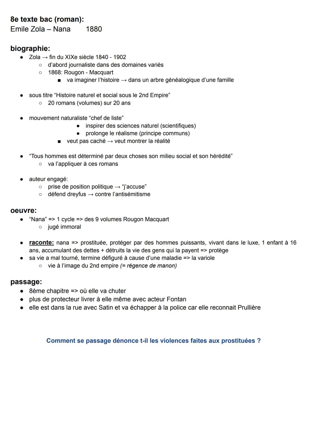 8e texte bac (roman):
Emile Zola - Nana
biographie:
1880
. Zola fin du XIXe siècle 1840-1902
d'abord journaliste dans des domaines variés
•
