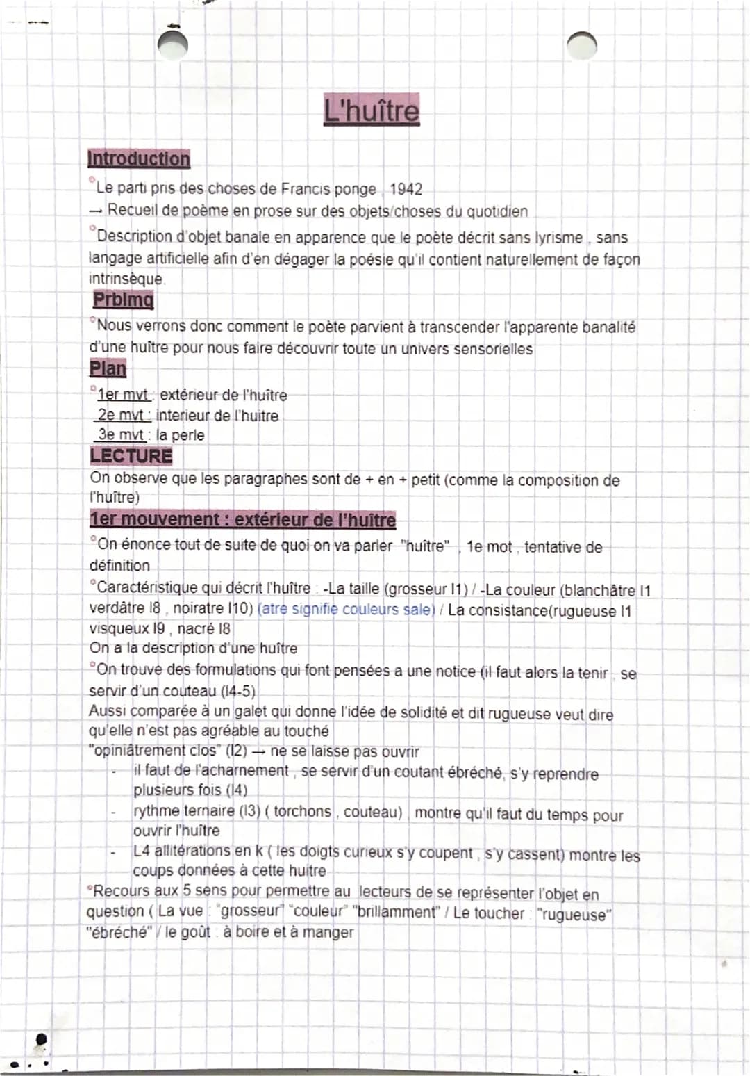1
O
L'huître
Introduction
"Le parti pris des choses de Francis ponge 1942
→ Recueil de poème en prose sur des objets choses du quotidien
C
D