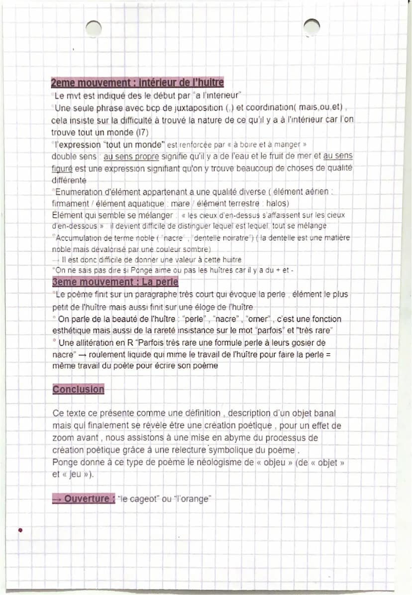 1
O
L'huître
Introduction
"Le parti pris des choses de Francis ponge 1942
→ Recueil de poème en prose sur des objets choses du quotidien
C
D