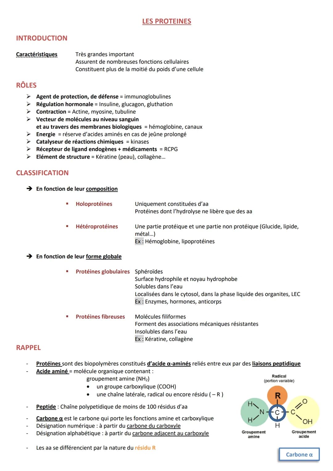 INTRODUCTION
Caractéristiques
CLASSIFICATION
RÔLES
➤ Agent de protection, de défense = immunoglobulines
➤ Régulation hormonale = Insuline, g