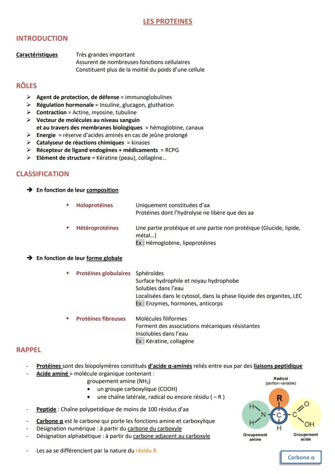 INTRODUCTION
Caractéristiques
CLASSIFICATION
RÔLES
➤ Agent de protection, de défense = immunoglobulines
➤ Régulation hormonale = Insuline, g