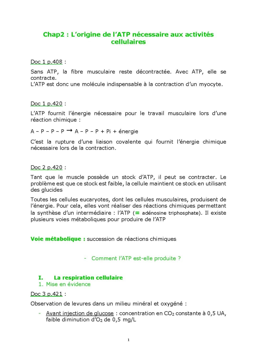 L’origine de l’ATP nécessaire aux activités cellulaires