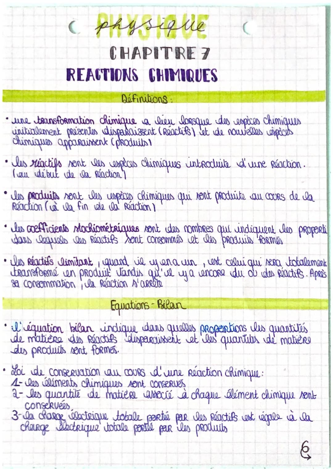 ( physique
CHAPITRE 7
REACTIONS CHIMIQUES
Définitions:
•une transformation chimique a lieu lorsque des espèces chimiques
initialement présen