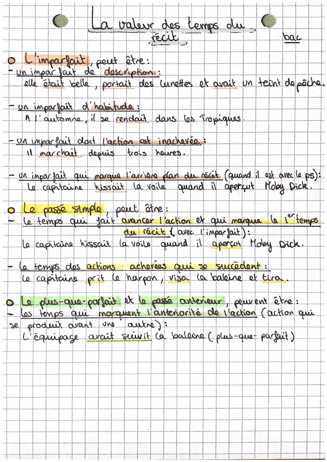 La valeur des temps du
récit
bac
- L'imparfait, peut être:
- un impar fait de description:
elle était belle, portait des lunettes et avait u