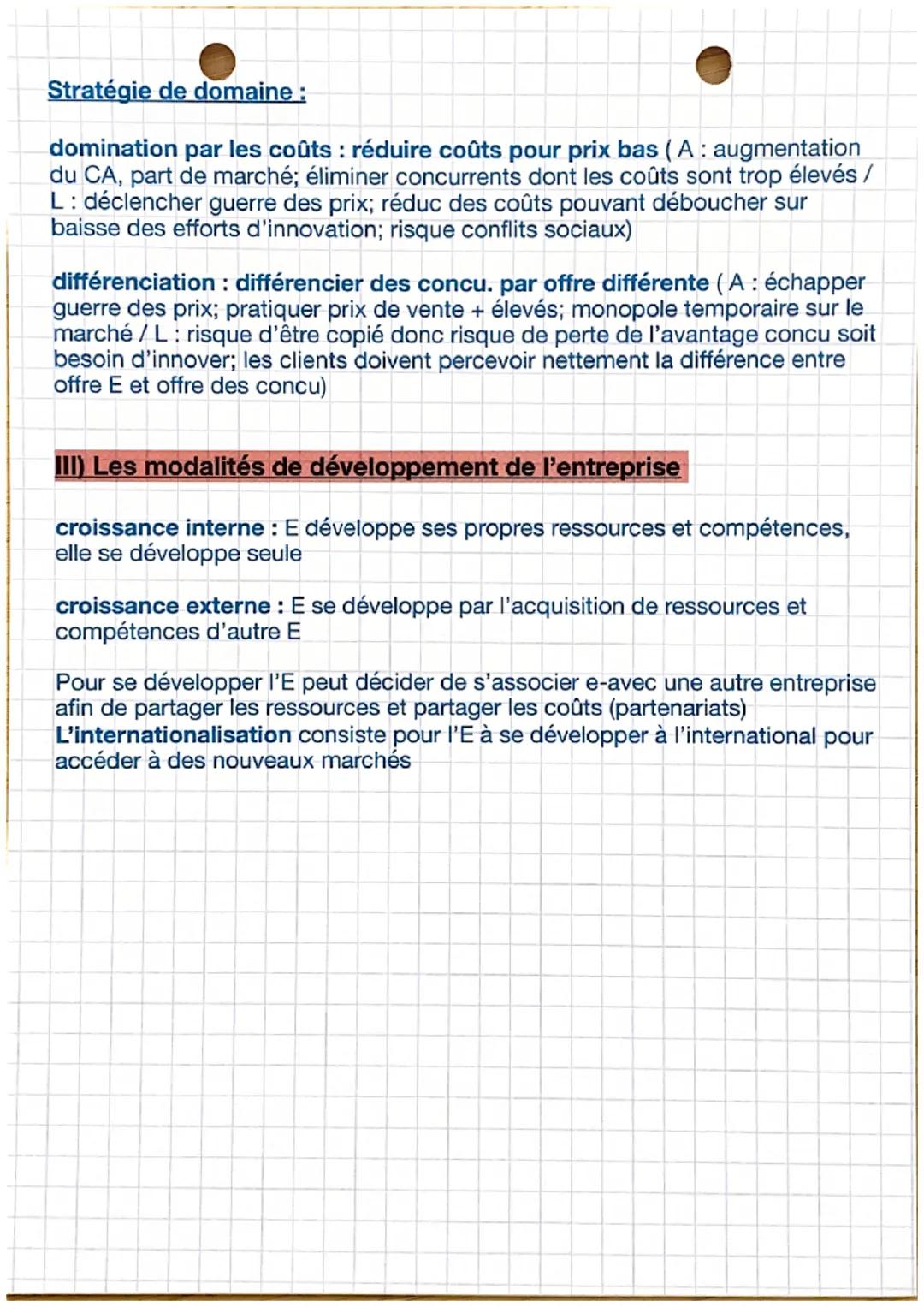 SYNTHÈSE
CHAPITRE 9
M
I) L'avantage concurrentiel et les domaines d'activités stratégiques
Un avantage concurrentiel permet de se distinguer