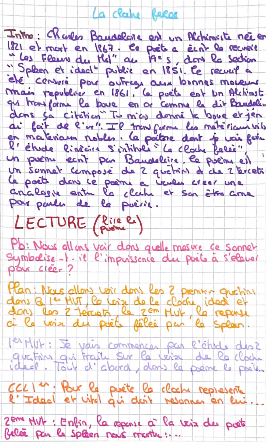Sujet Brevet et Analyse La Cloche Fêlée et Autres Poèmes de Baudelaire