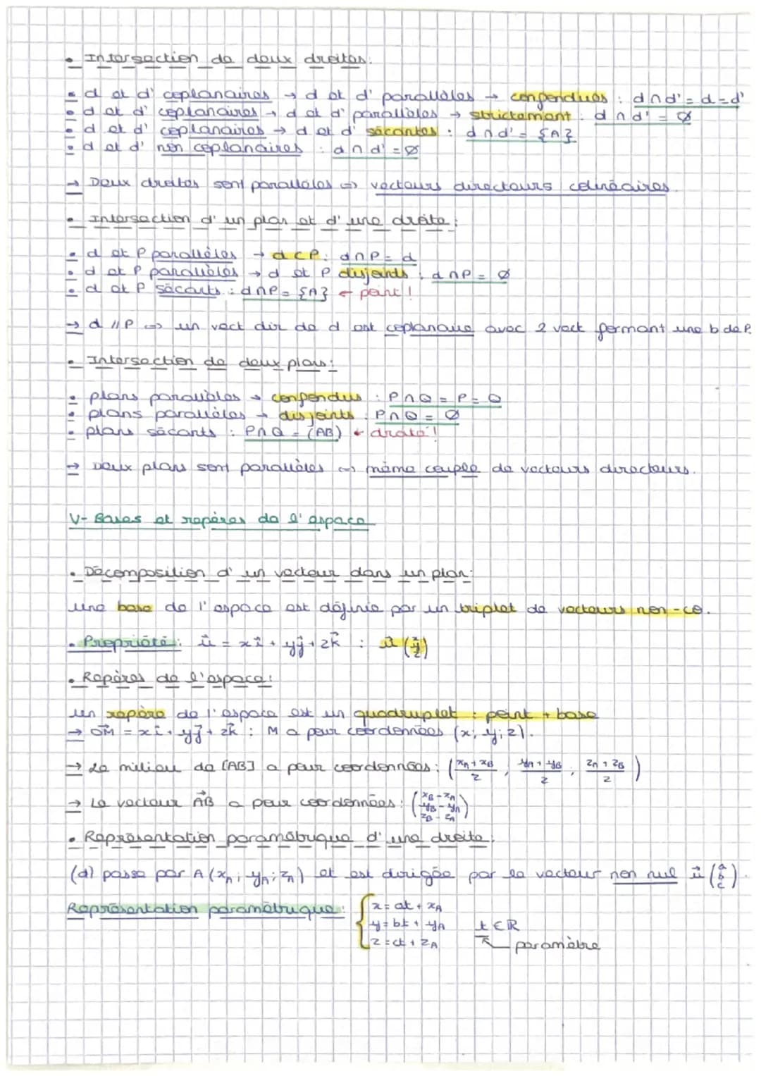 L'ESPACE
Partie 1: Vocteurs, droites et plans.
I- Vecteurs de l'espace
• ABCD est un parallelogramme <-> AB = DC
O et i sent colinéaires <=>