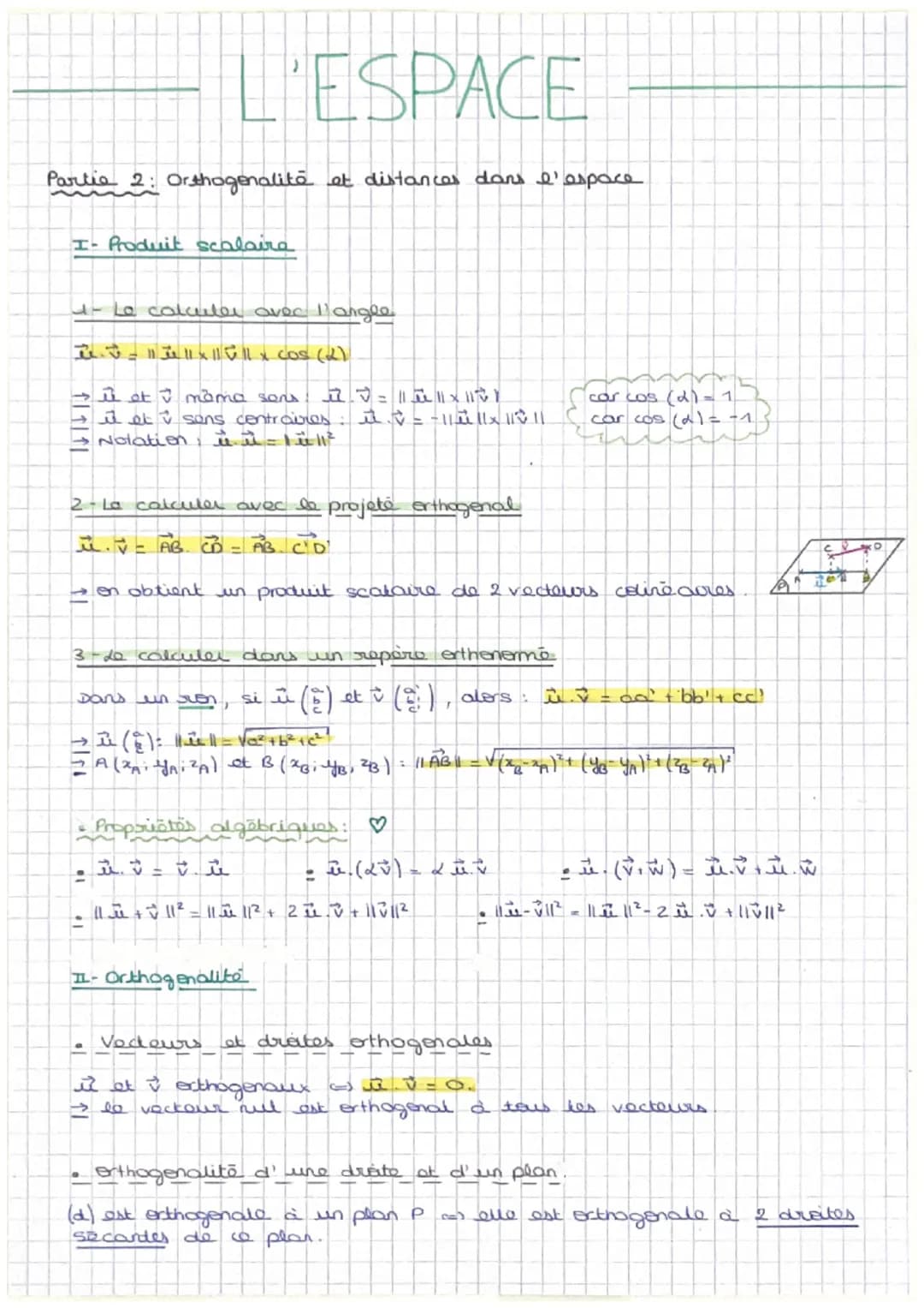 L'ESPACE
Partie 1: Vocteurs, droites et plans.
I- Vecteurs de l'espace
• ABCD est un parallelogramme <-> AB = DC
O et i sent colinéaires <=>