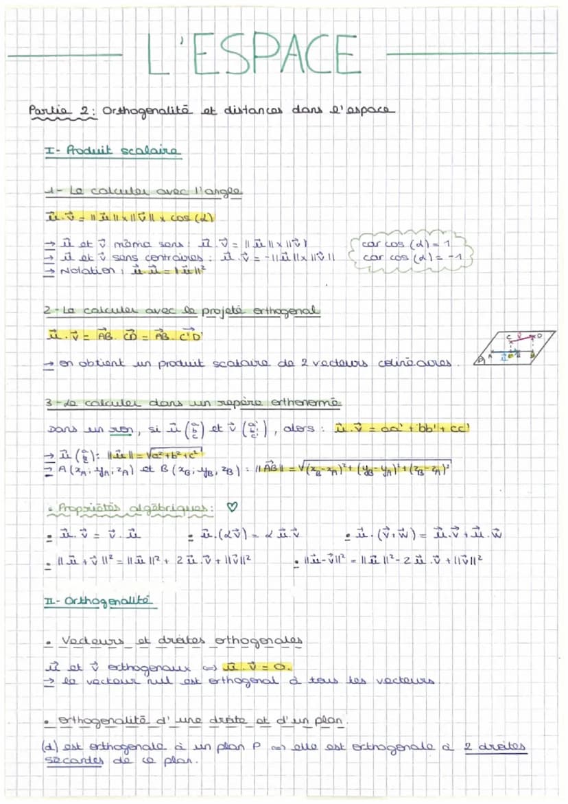 L'ESPACE
Partie 1: Vocteurs, droites et plans.
I- Vecteurs de l'espace
• ABCD est un parallelogramme <-> AB = DC
O et i sent colinéaires <=>