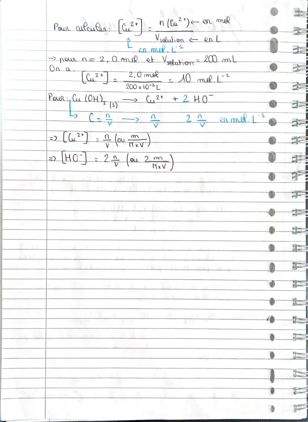 quantité de matière
formules
-> Concentration massique
c(en g.L-¹)= m (eng)
V (en L)
La
*
-> Concentration molaire
C (em mol. L-¹)= n (en mo