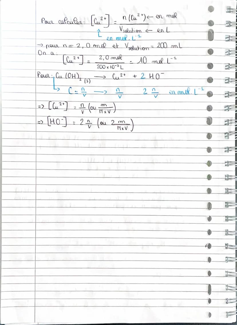 quantité de matière
formules
-> Concentration massique
c(en g.L-¹)= m (eng)
V (en L)
La
*
-> Concentration molaire
C (em mol. L-¹)= n (en mo