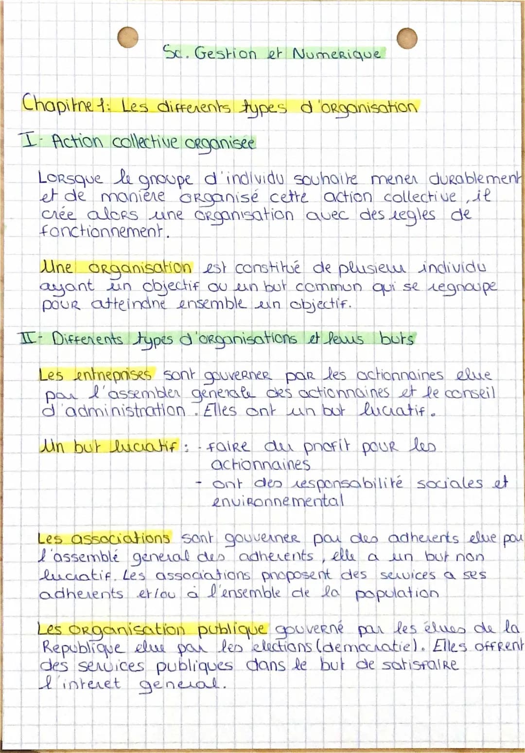 Les 3 types d'organisation - Chapitre 1 sciences de gestion