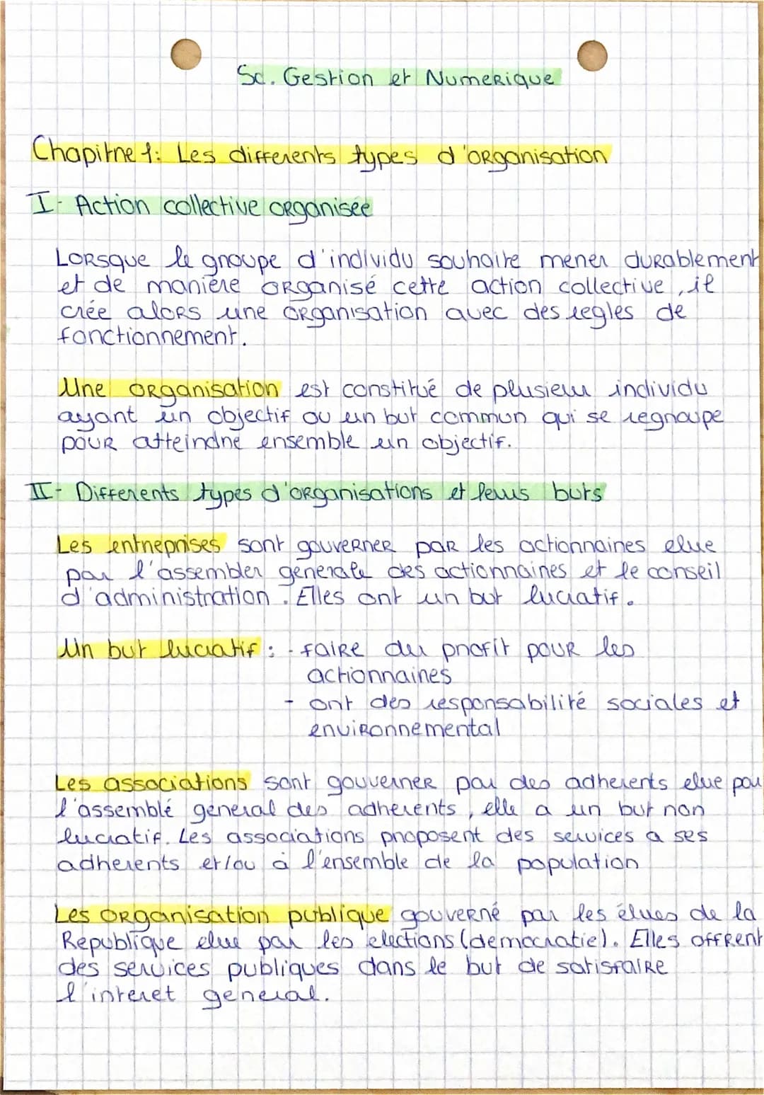 Sc. Gestion et Numerique
Chapitre 1: Les differents types d'organisation
I Action collective organisee
LORSQue le
gnoupe d'individu souhaire