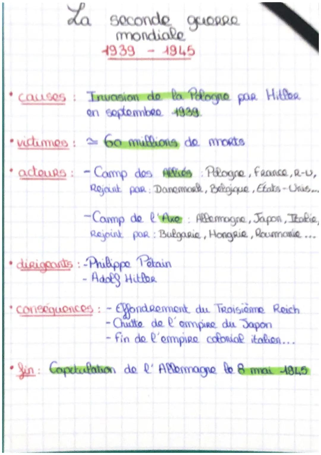 La seconde guerre
mondiale
1939 - 1945

* causes : Invasion de la Pologne par Hitler
en septembre 1939.

* victimes: $\approx$ 60 millions d