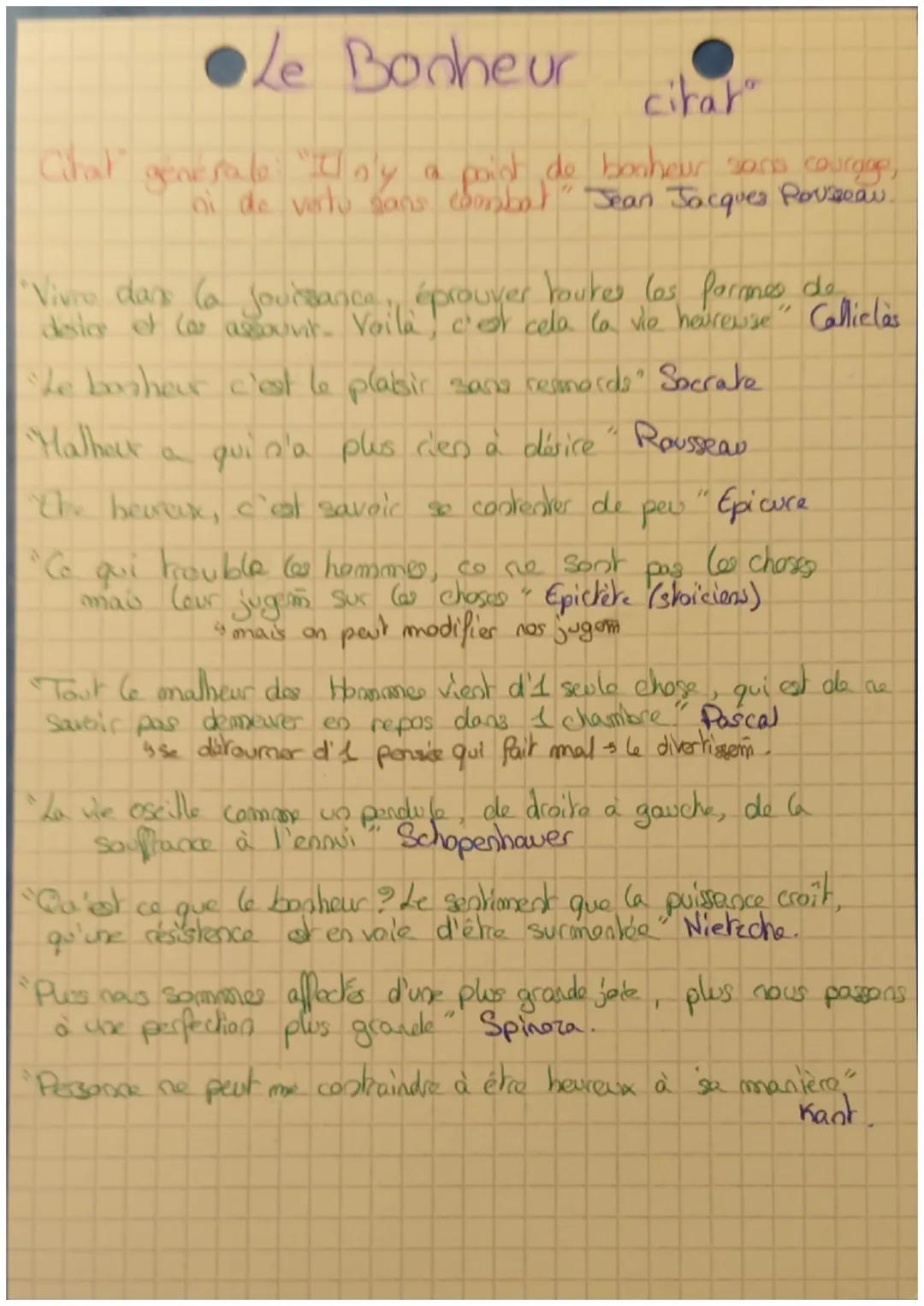 # Le Bonheur

Le bonhar et un état stable durable de satisfaction.
complete dost découle in sentiment de plenitude et
de beatitude

I-Collic