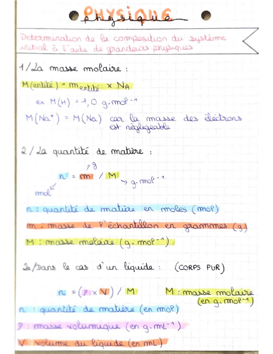 Détermination de la composition du système initial à l’aide de grandeurs physiques