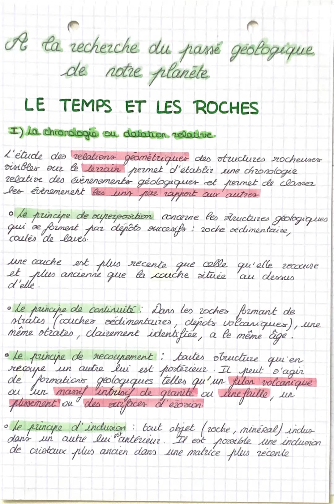 A la recherche du passé géologique
de notre planète
LE TEMPS ET LES ROCHES
I) La chronologia ou dotation relative
L'étude des relations géom