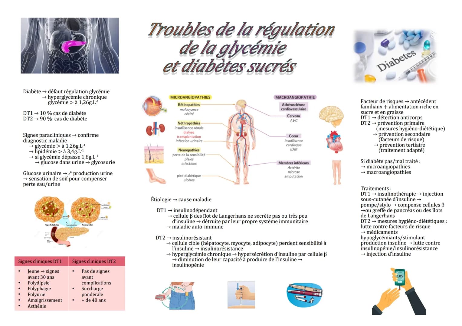 Diabète défaut régulation glycémie
→ hyperglycémie chronique
glycémie > à 1,26g.L-¹
DT110% cas de diabète
DT290 % cas de diabète
Signes para