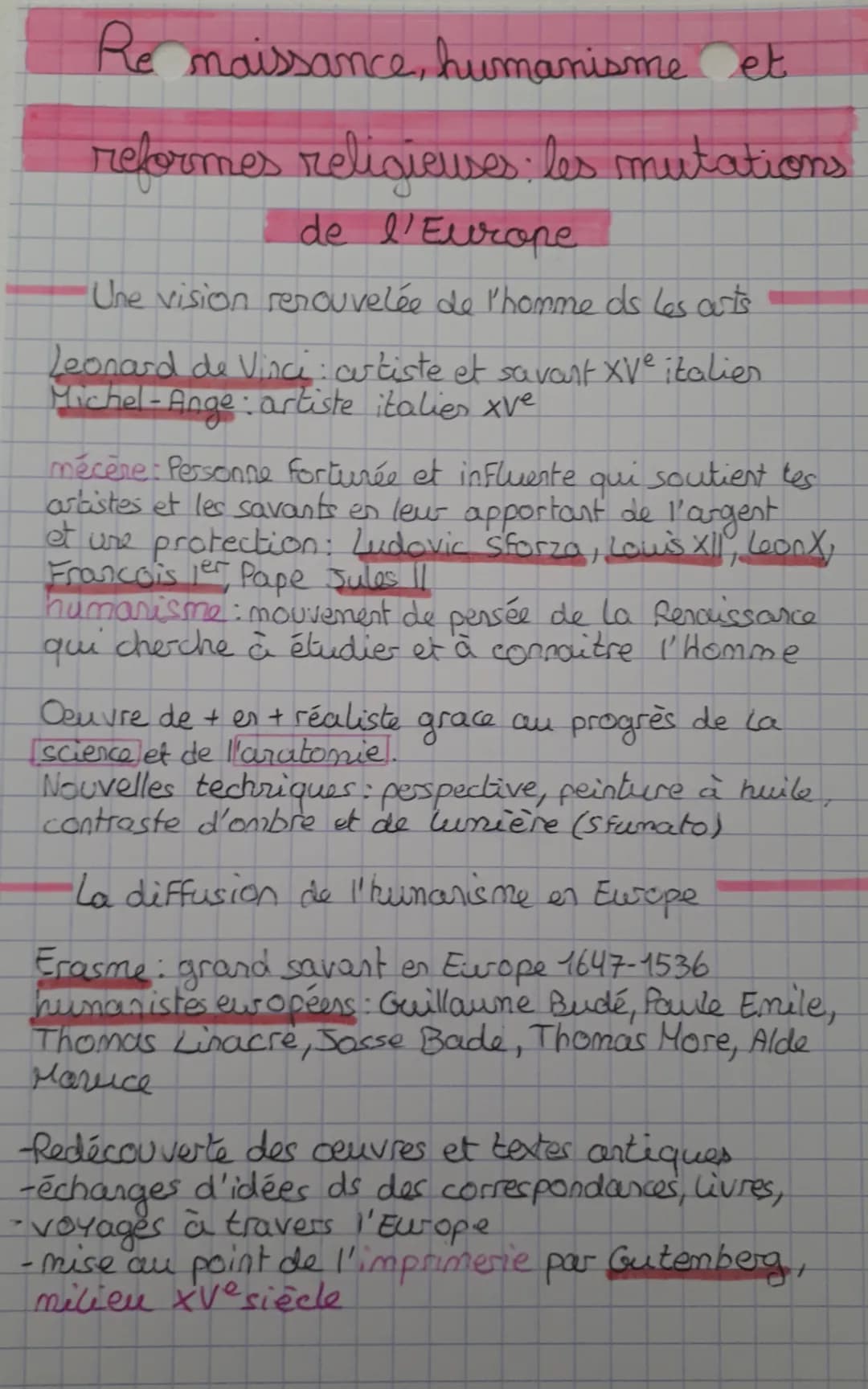 Re naissance, humanisme et
reformes religieuses: les mutations.
de l'Europe
Une vision renouvelée de l'homme ds les arts
Leonard de Vinci: a