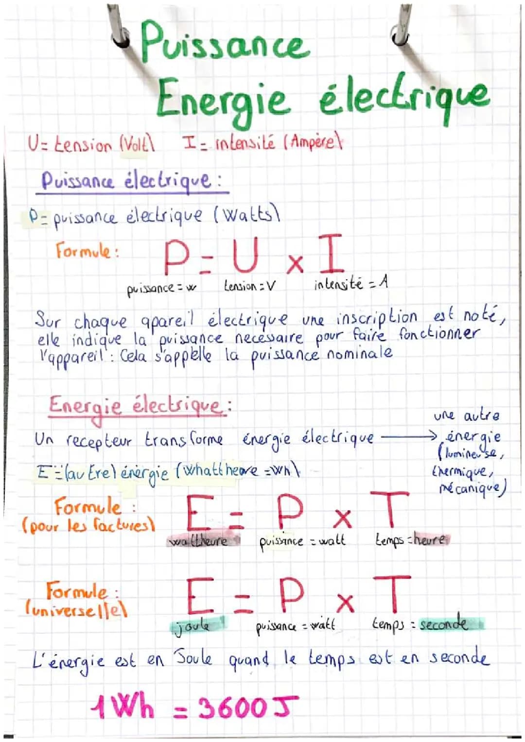 Calcul et Formules en Puissance et Énergie Électrique