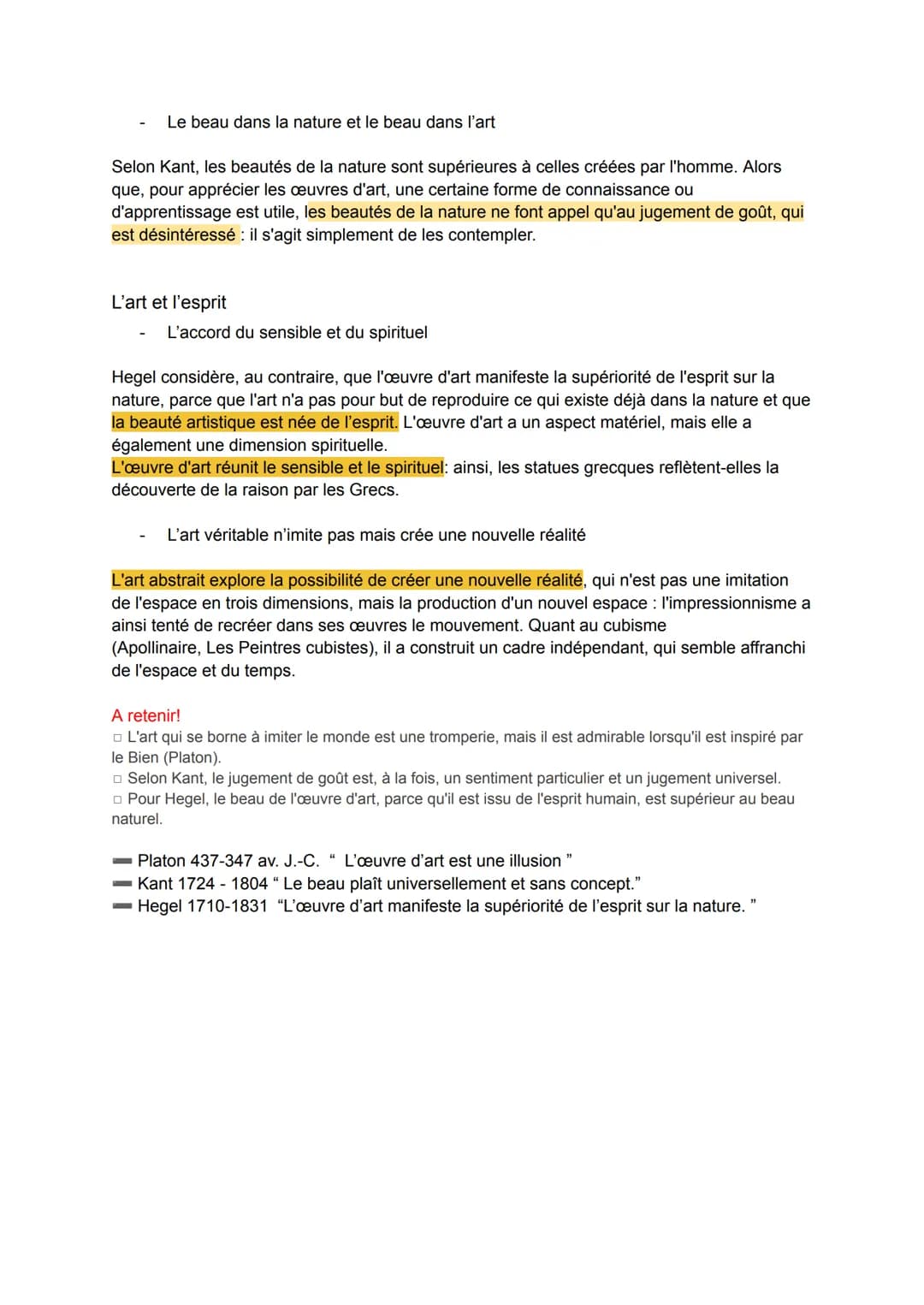 L'art est-il une mauvaise copie du monde et de ses apparences ou bien l'expression d'une
pensée et de ses concepts* ? Que voulons-nous dire 