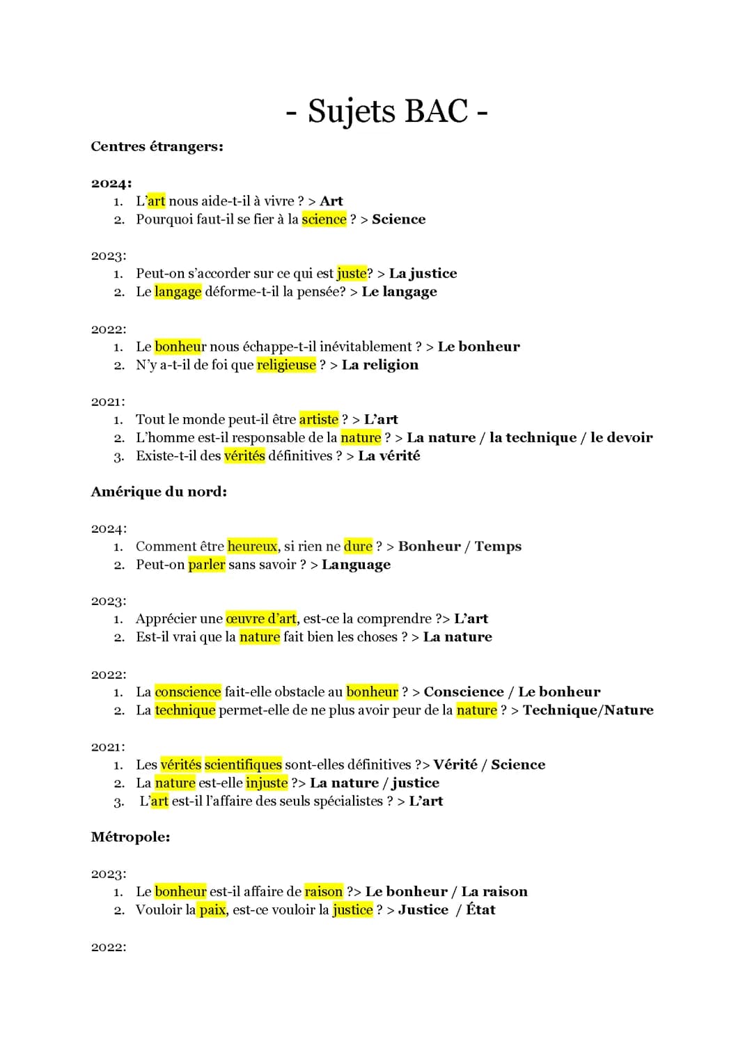 Sujets BAC Philo