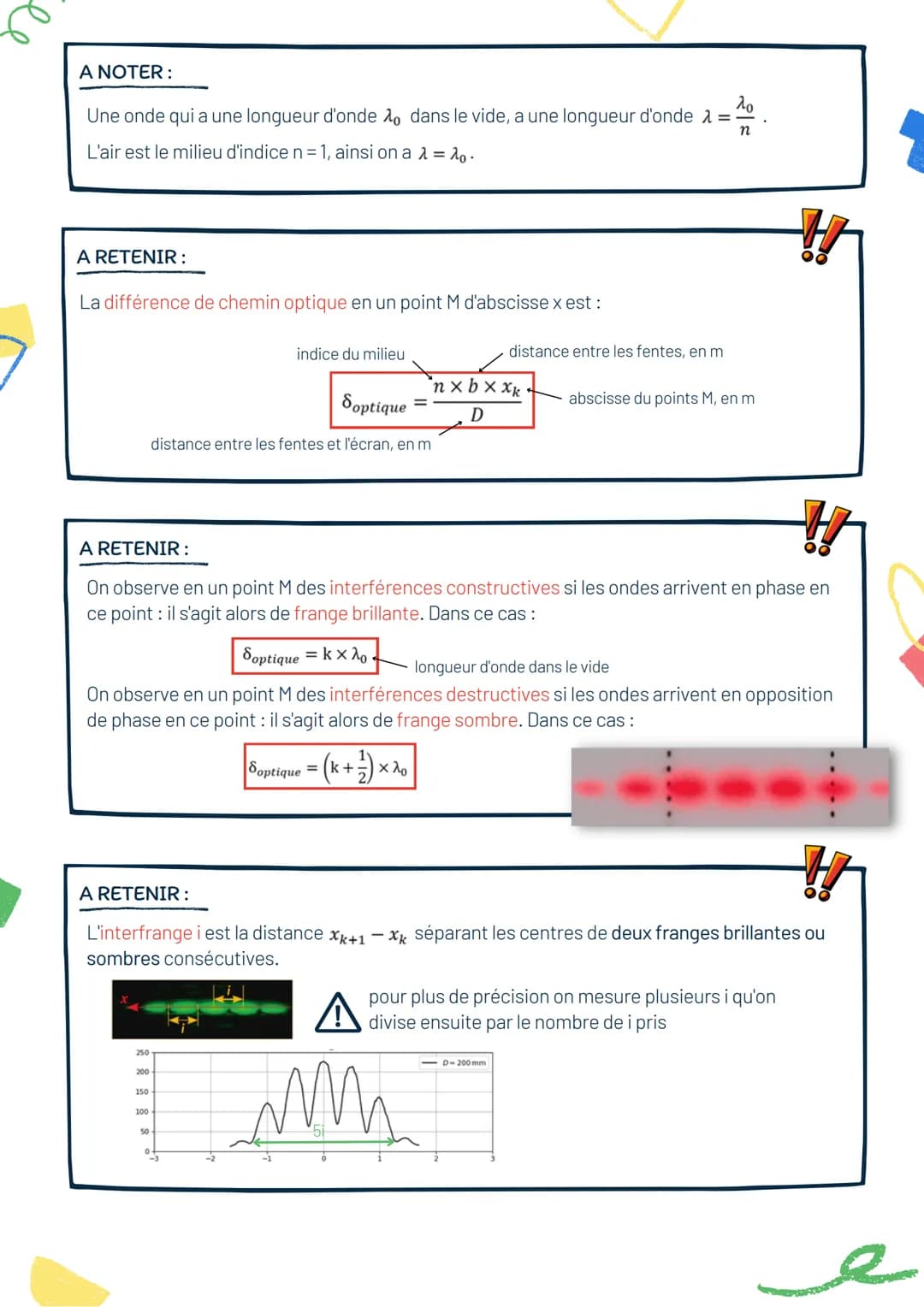 - Physique -
Interférences de deux ondes
A RETENIR:
Des interférences s'obtiennent lorsque deux ondes se propageant dans un milieu
homogène 