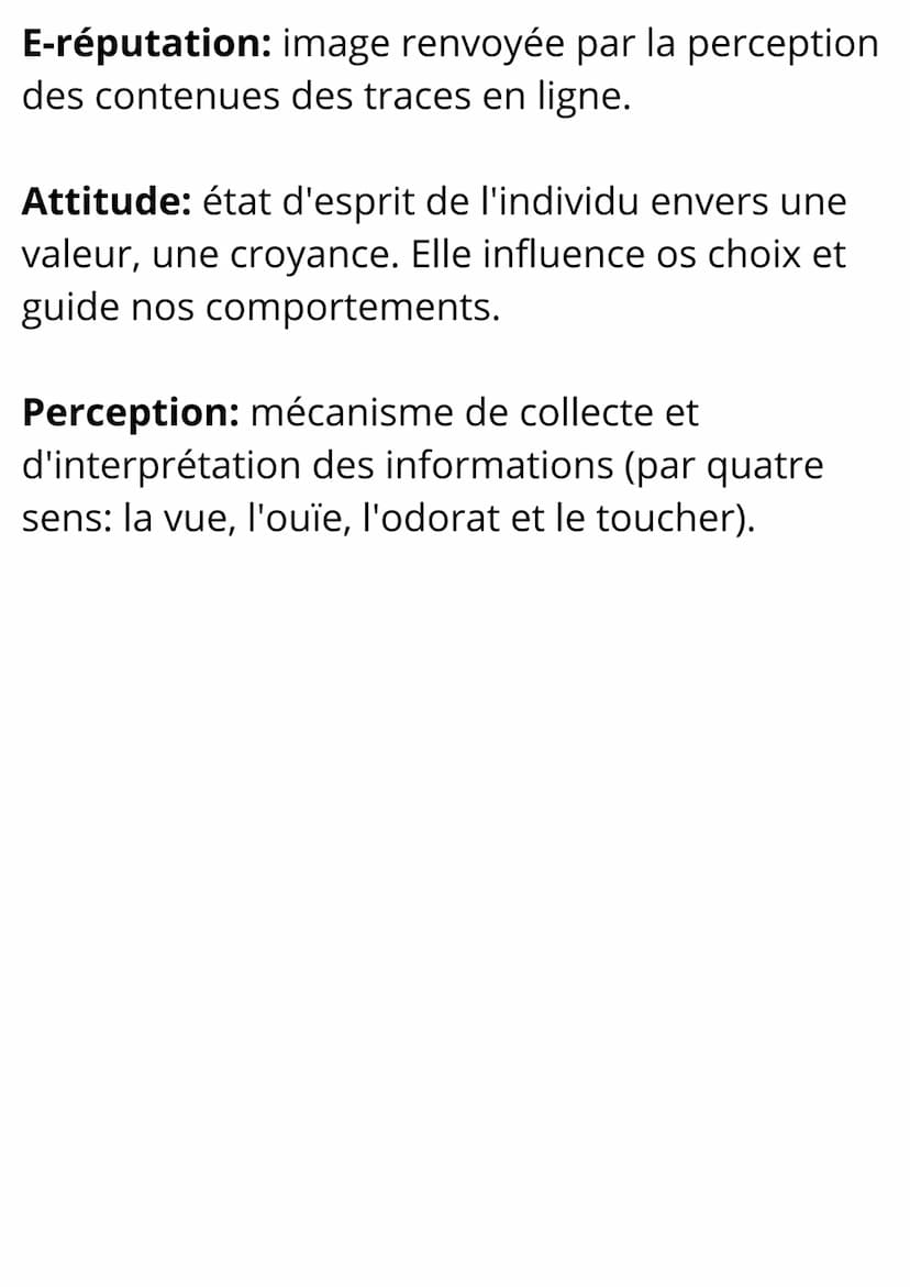 Sciences de Gestion et du
Numérique
Notions et Formules Les comportements individuels
Notions
Personnalité: ensemble de traits physiques et
