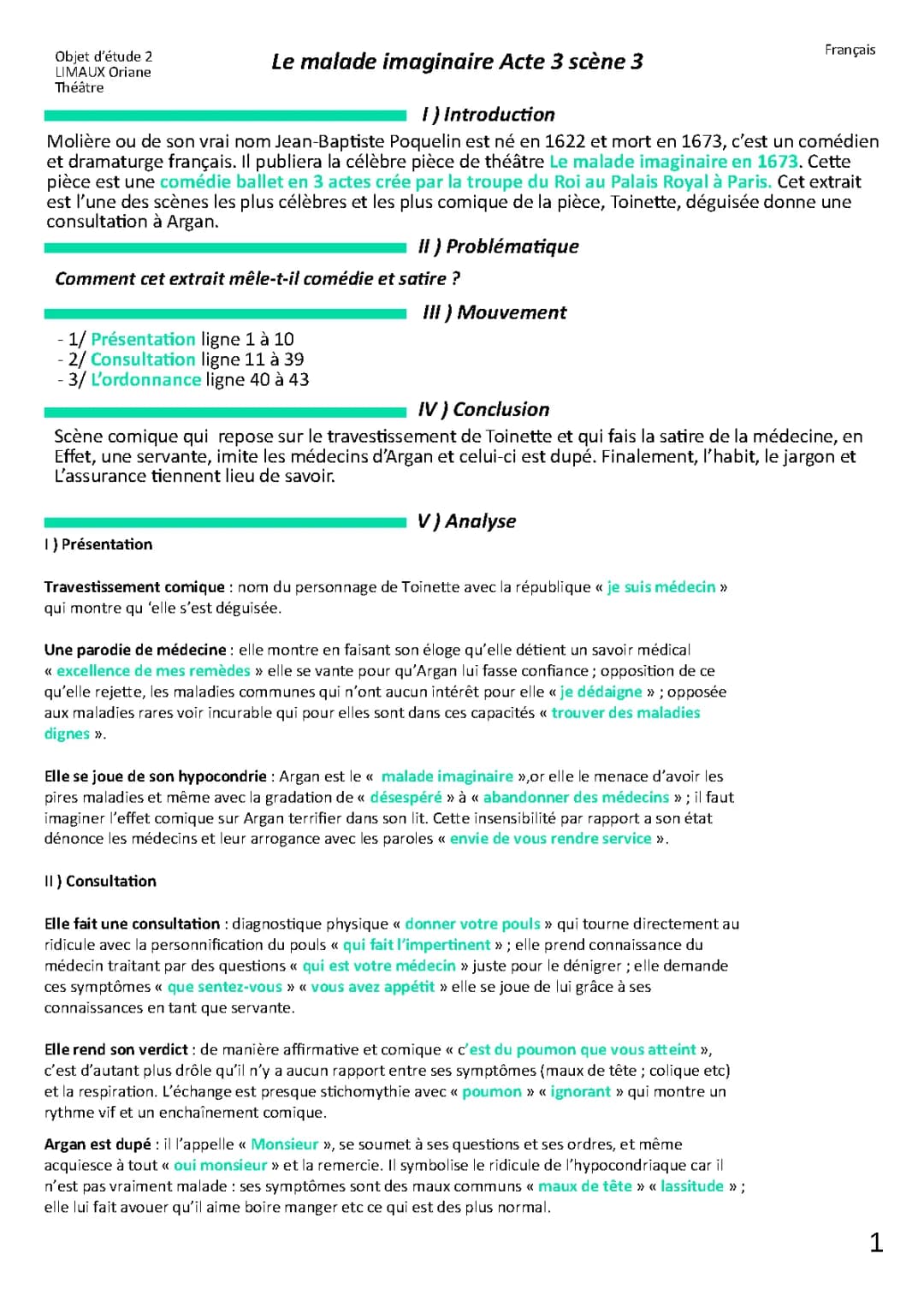 Le Malade Imaginaire Acte 3 Scène 10 : Analyse Linéaire et Introduction