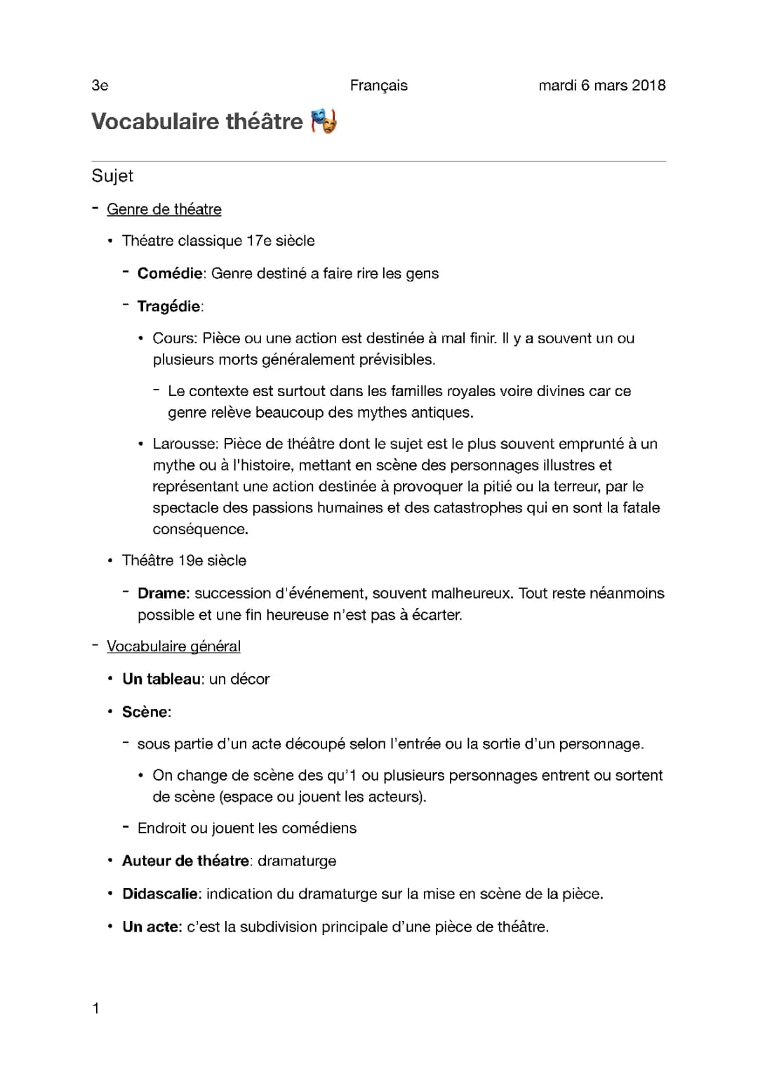 Vocabulaire - Théatre