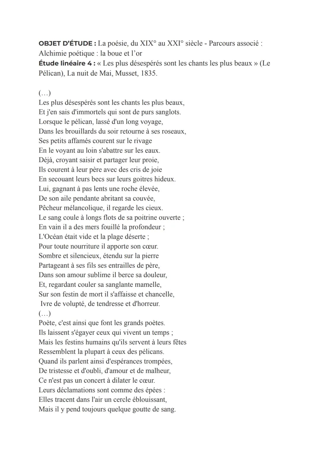 OBJET D'ÉTUDE : La poésie, du XIX° au XXI° siècle - Parcours associé :
Alchimie poétique : la boue et l'or
Étude linéaire 4 : « Les plus dés