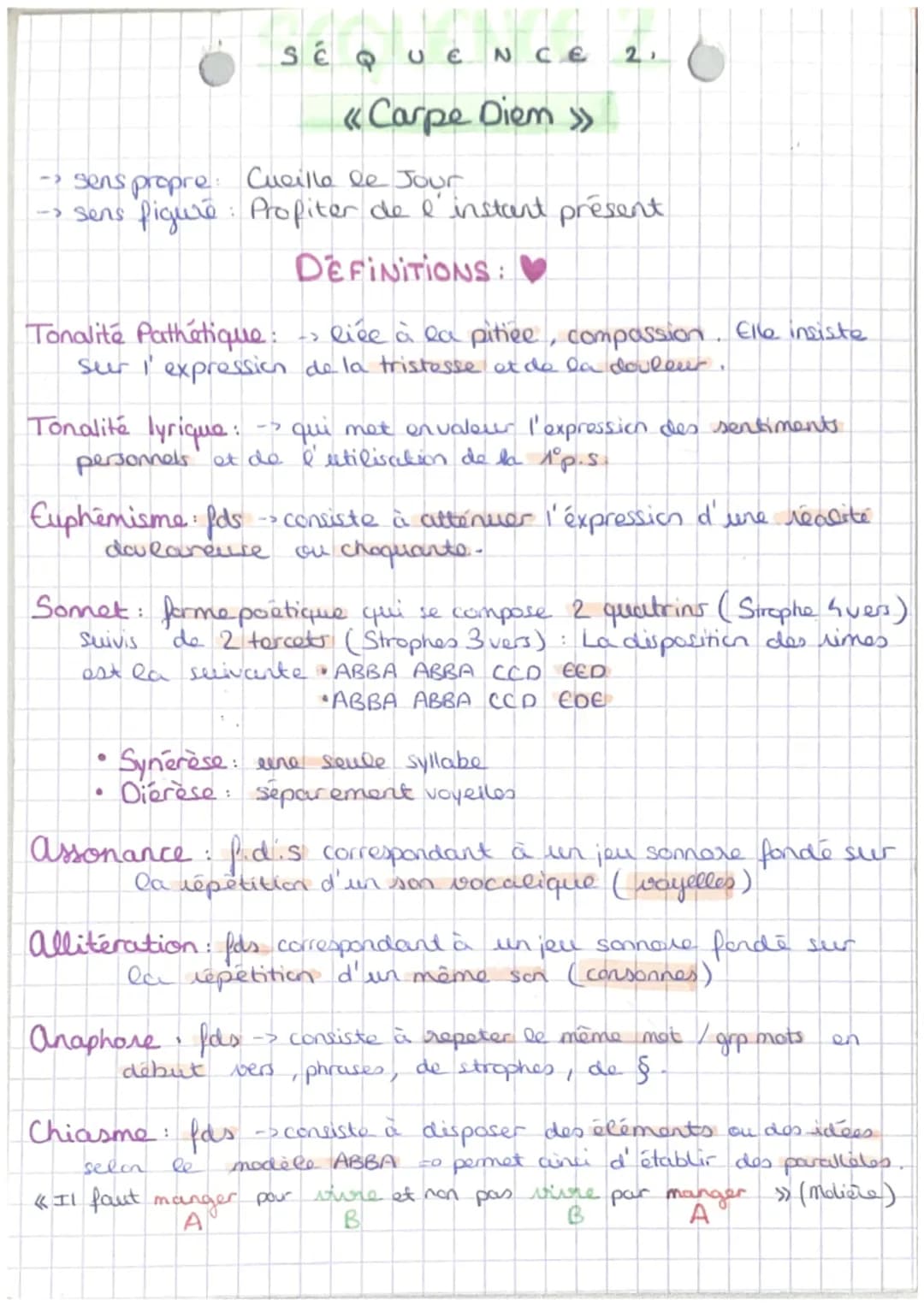 SEQ UE NCE 2.
«Carpe Diem >>
-> sens propre: Cueille le Jour
-> sens figure: Profiter de l'instant présent
DEFINITIONS: ♥
Tonalite Pathétiqu