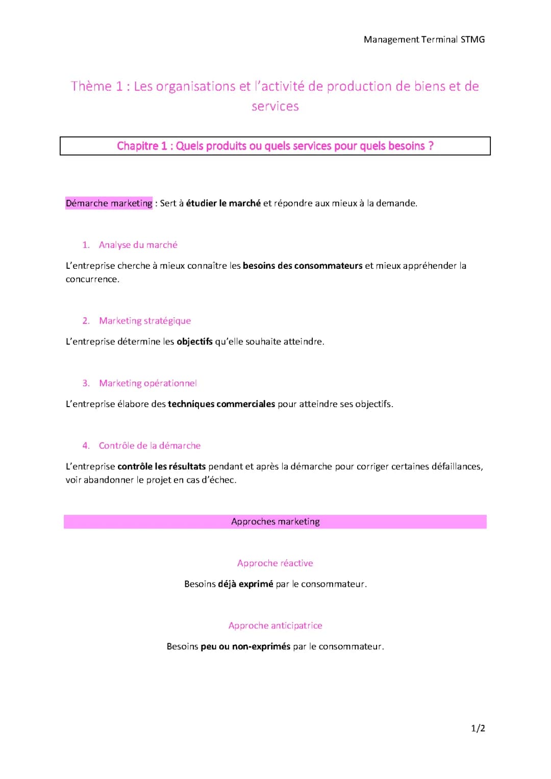 Programme Marketing et Mercatique Terminale STMG 2024 : Étude de Marché et Innovation