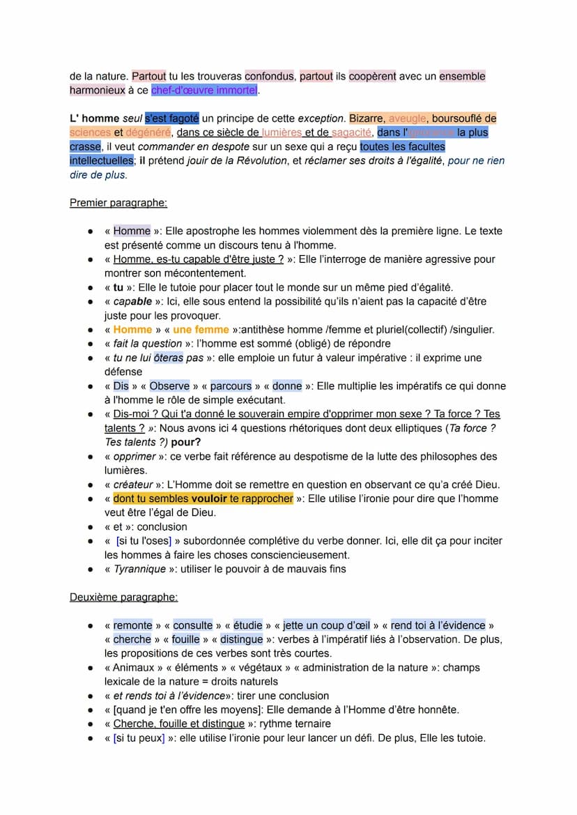 Texte 1: Olympe de Gouges, La Déclaration des droits de la femme et de la citoyenne,
texte liminaire.
Parcours : Écrire et combattre pour l'