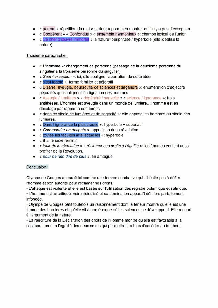 Texte 1: Olympe de Gouges, La Déclaration des droits de la femme et de la citoyenne,
texte liminaire.
Parcours : Écrire et combattre pour l'